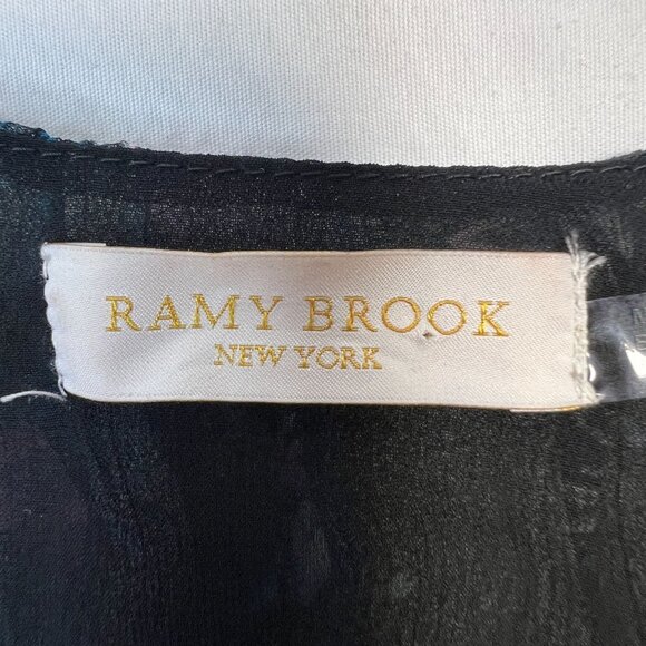 Ramy Brook Silk Ruffle Mini Dress Black Purple Paisley Floral Cocktail Boho Med - Picture 4 of 12